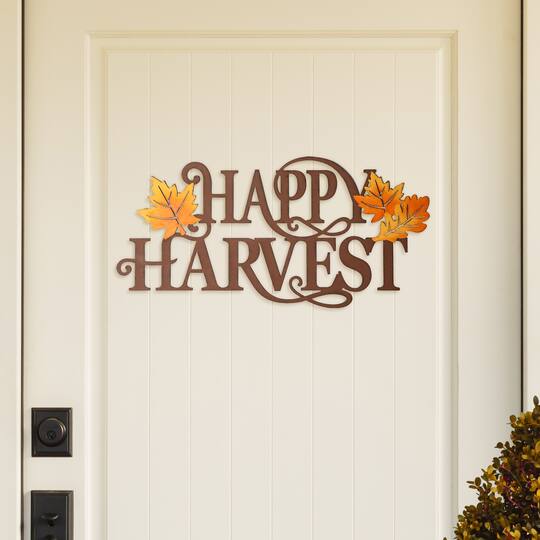 Glitzhome® 24" Metal "HAPPY HARVEST" Wall Décor